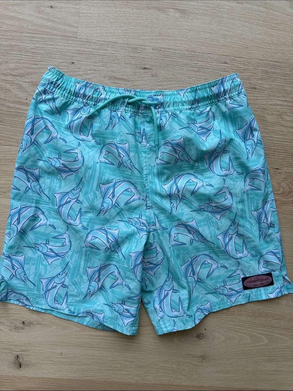 Vineyard Vines Kids Aqua Blue Marlin Swim Trunks